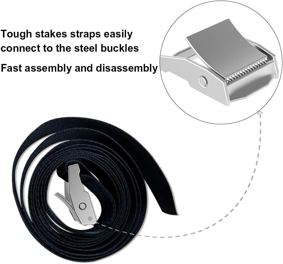 USA Trampoline Stakes Heavy Duty Trampoline Parts Corkscrew Shape Steel Stakes Anchor Kit with T Hook for Trampolines -Set of 4 Bonus 4 Strong Belt